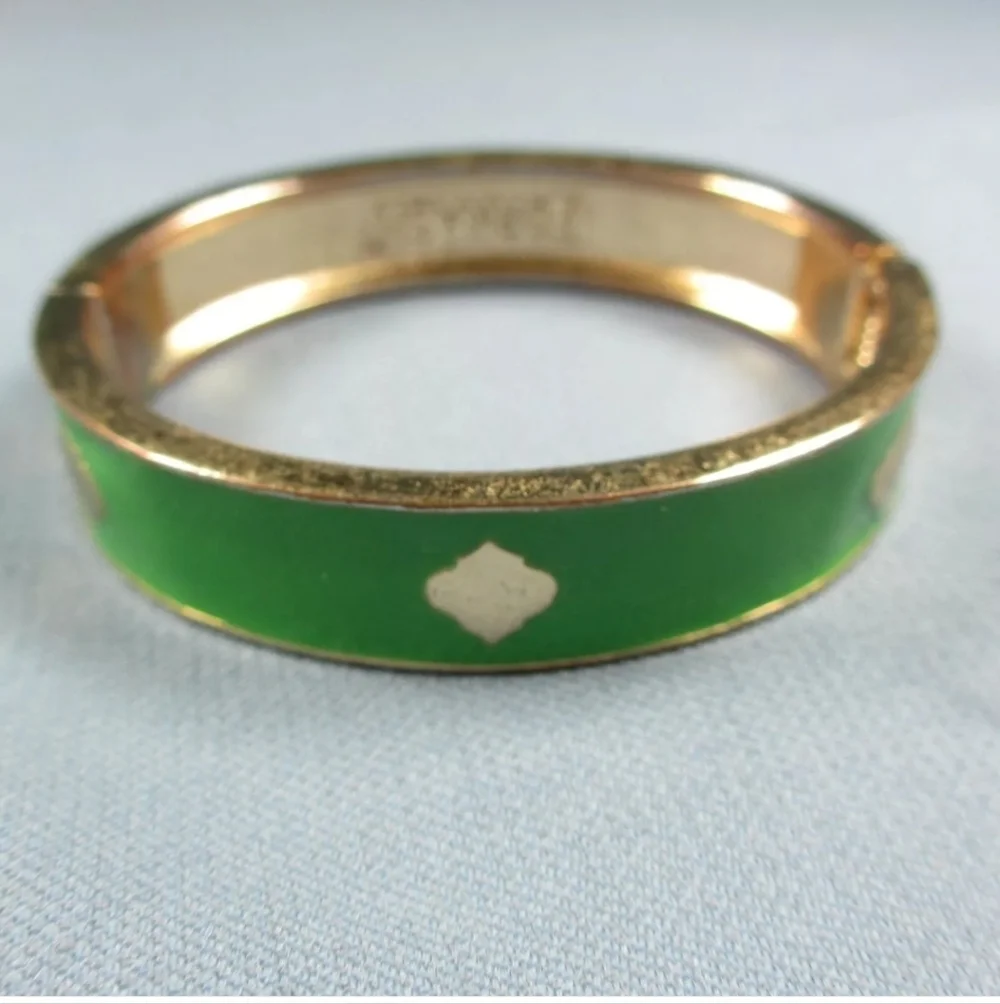 Fornash Gold Tone Green Enamel Hinged Bracelet 6.5 inch